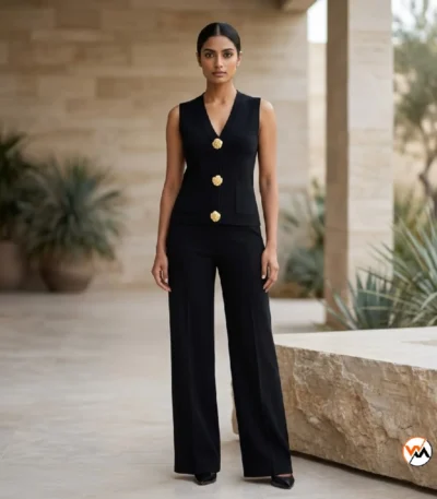 Ultimate Black Women Co-ord Set With Gold Buttons – women co-ord set – photo 1