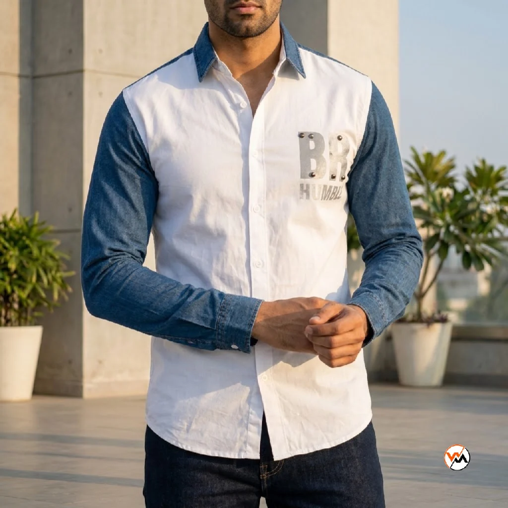 Ultimate denim contrast shirt for men featuring bold graphic branding – denim contrast shirt Ultimate denim contrast shirt for men featuring bold graphic branding – denim contrast shirt – photo 1
