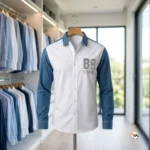 Ultimate denim contrast shirt for men featuring bold graphic branding – denim contrast shirt – photo 2