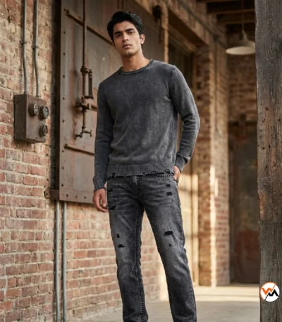 Ultimate distressed dark grey jeans for men featuring classic styling – distressed dark grey jeans – photo 1