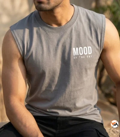 Ultimate Grey Men Tank Top With Mood Of The Day Print – Grey Men Tank Top – photo 1