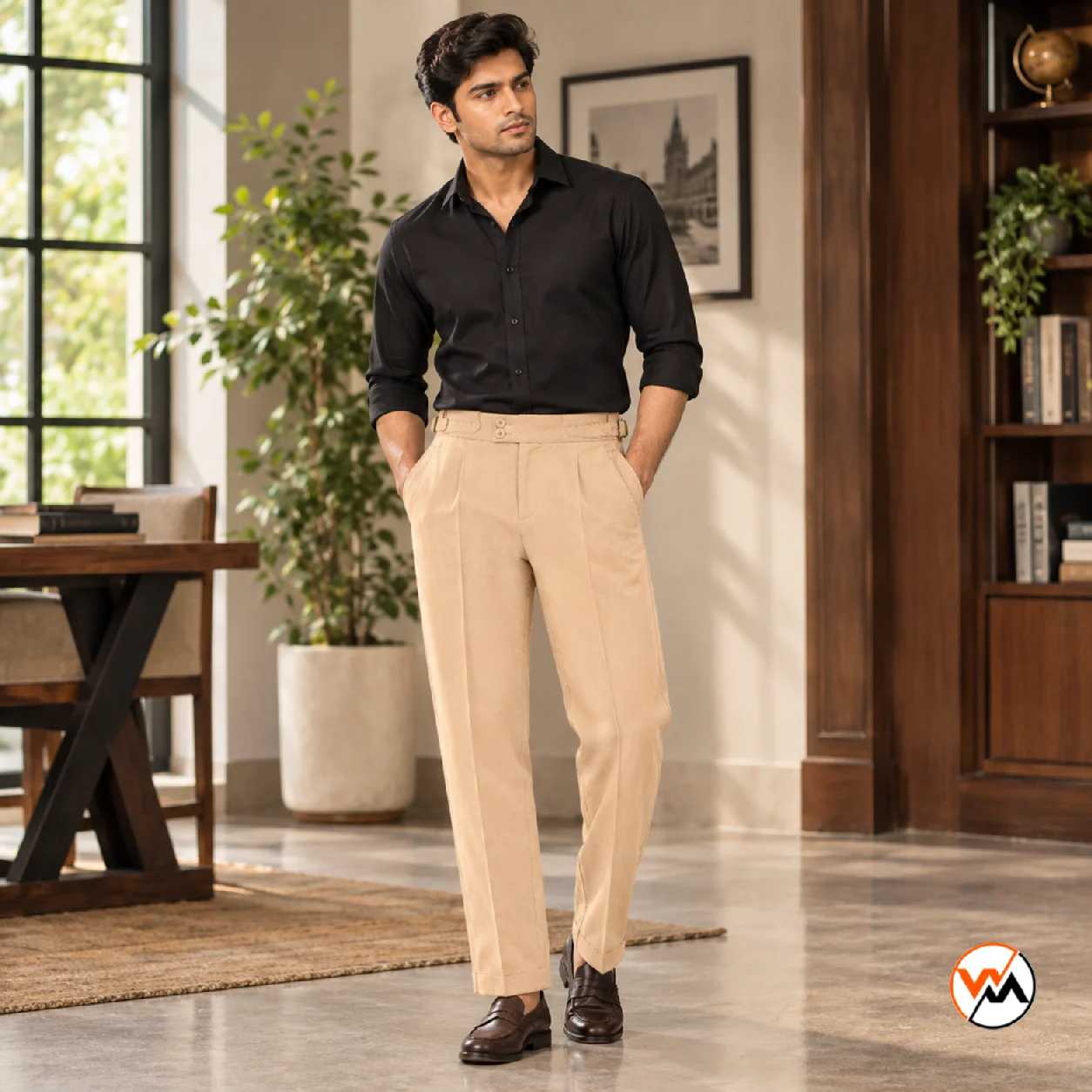 Ultimate Men Beige Trousers With Side Adjusters – men beige trousers – photo 1