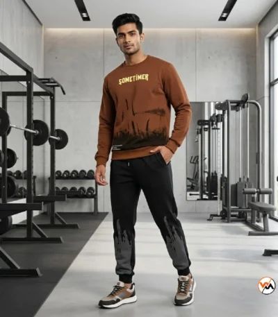 Ultimate mens co ord sets with brown sweatshirt and black joggers – mens co ord sets – photo 1