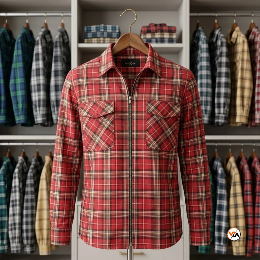 Ultimate Mens Red Plaid Shirt Featuring Full Zip Closure – Mens Red Plaid Shirt – photo 1