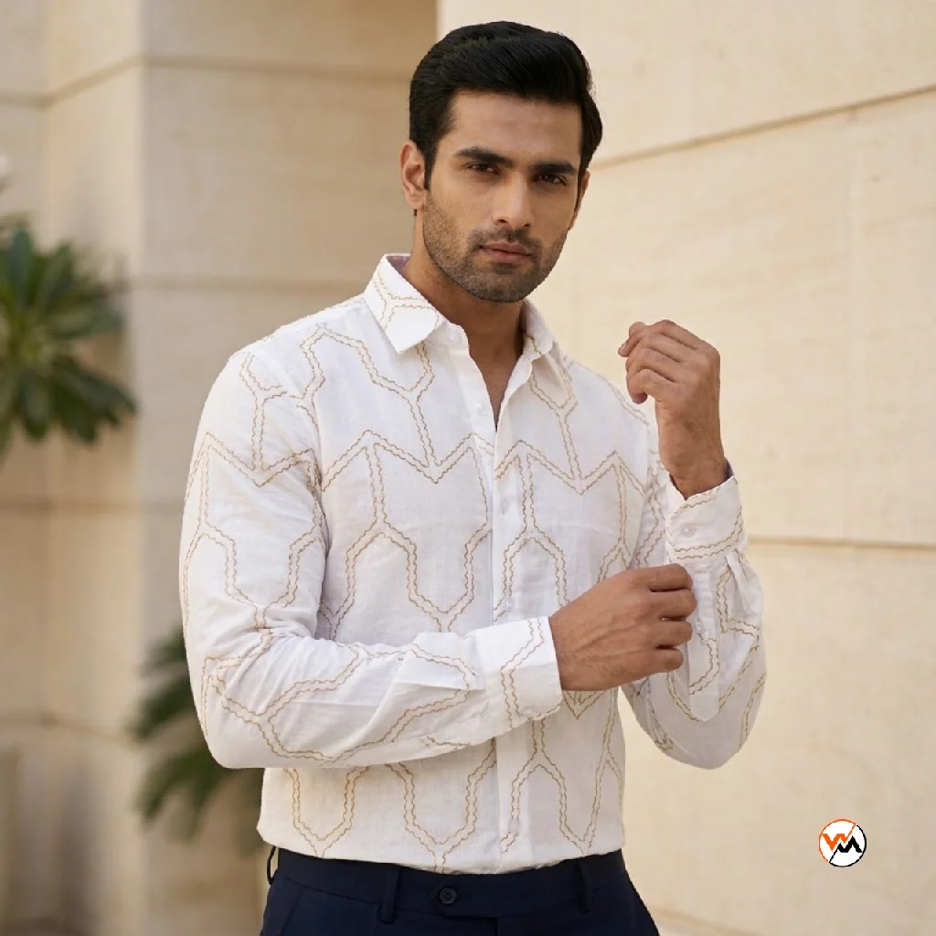 Ultimate Mens White Shirt with Geometric Embroidery – Mens White Shirt – photo 1