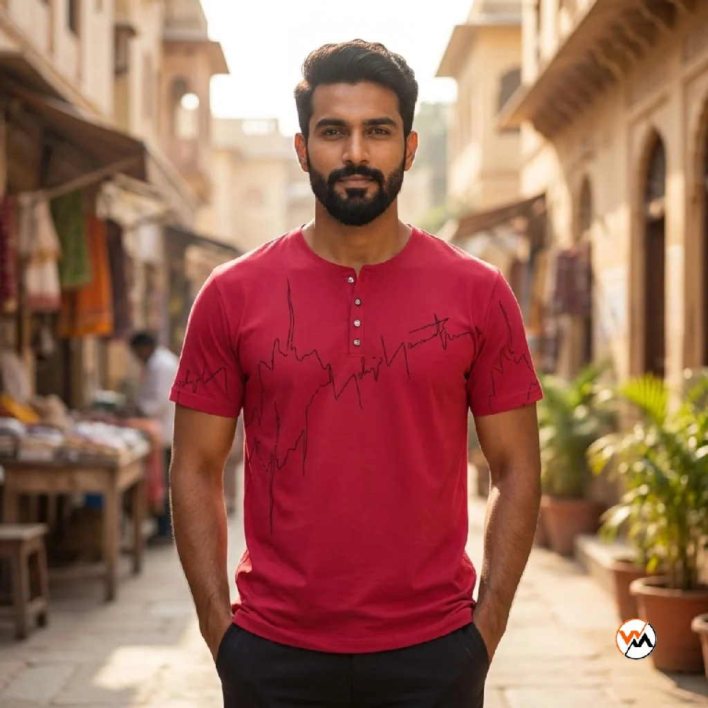 Ultimate Red T-Shirt for Men with Henley Neck – red t-shirt for men – photo 1