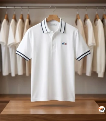 Ultimate white polo t-shirt with classic contrast stripes for men – white polo t-shirt