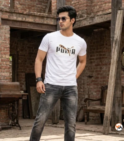 Ultimate White Puma Print Mens T-Shirt – white puma print – photo 1