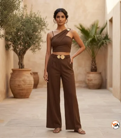 Ultimate Women Brown Co-ord Set with Asymmetric Top – women brown co-ord set – photo 1