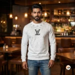 White designer t-shirt for men featuring a luxury crystal embellished front and classic crew neckline – white designer t-shirt – photo 1