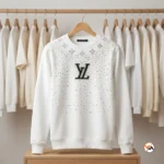 White designer t-shirt for men featuring a luxury crystal embellished front and classic crew neckline – white designer t-shirt – photo 2