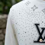White designer t-shirt for men featuring a luxury crystal embellished front and classic crew neckline – white designer t-shirt – photo 3