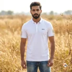 White polo t-shirt for men featuring essential branding details – white polo t-shirt – photo 1