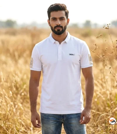 White polo t-shirt for men featuring essential branding details – white polo t-shirt – photo 1