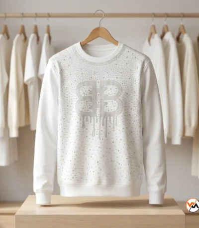 White Rhinestone Sweatshirt for Women – Rhinestone Sweatshirt – photo 1