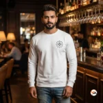 White sweatshirt for men featuring an exclusive black chest graphic design – white sweatshirt for men – photo 1