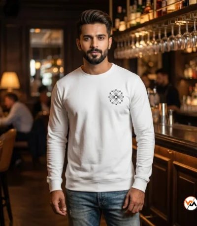 White sweatshirt for men featuring an exclusive black chest graphic design – white sweatshirt for men – photo 1