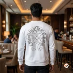 White sweatshirt for men featuring an exclusive black chest graphic design – white sweatshirt for men – photo 4