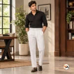 White trousers mens offer an elite addition to your formal wardrobe, combining classic tailoring with refined design elements. – white trousers mens – photo 1
