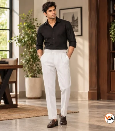 White trousers mens offer an elite addition to your formal wardrobe, combining classic tailoring with refined design elements. – white trousers mens – photo 1