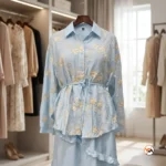 Womens Co-ord Set Luxurious Light Blue Floral Embroidered Two Piece Outfit – Womens Co-ord Set – photo 3