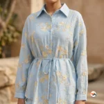 Womens Co-ord Set Luxurious Light Blue Floral Embroidered Two Piece Outfit – Womens Co-ord Set – photo 1