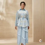 Womens Co-ord Set Luxurious Light Blue Floral Embroidered Two Piece Outfit – Womens Co-ord Set – photo 2