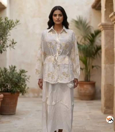 Womens co-ord set Timeless White Embroidered Ensemble – Womens co-ord set – photo 1