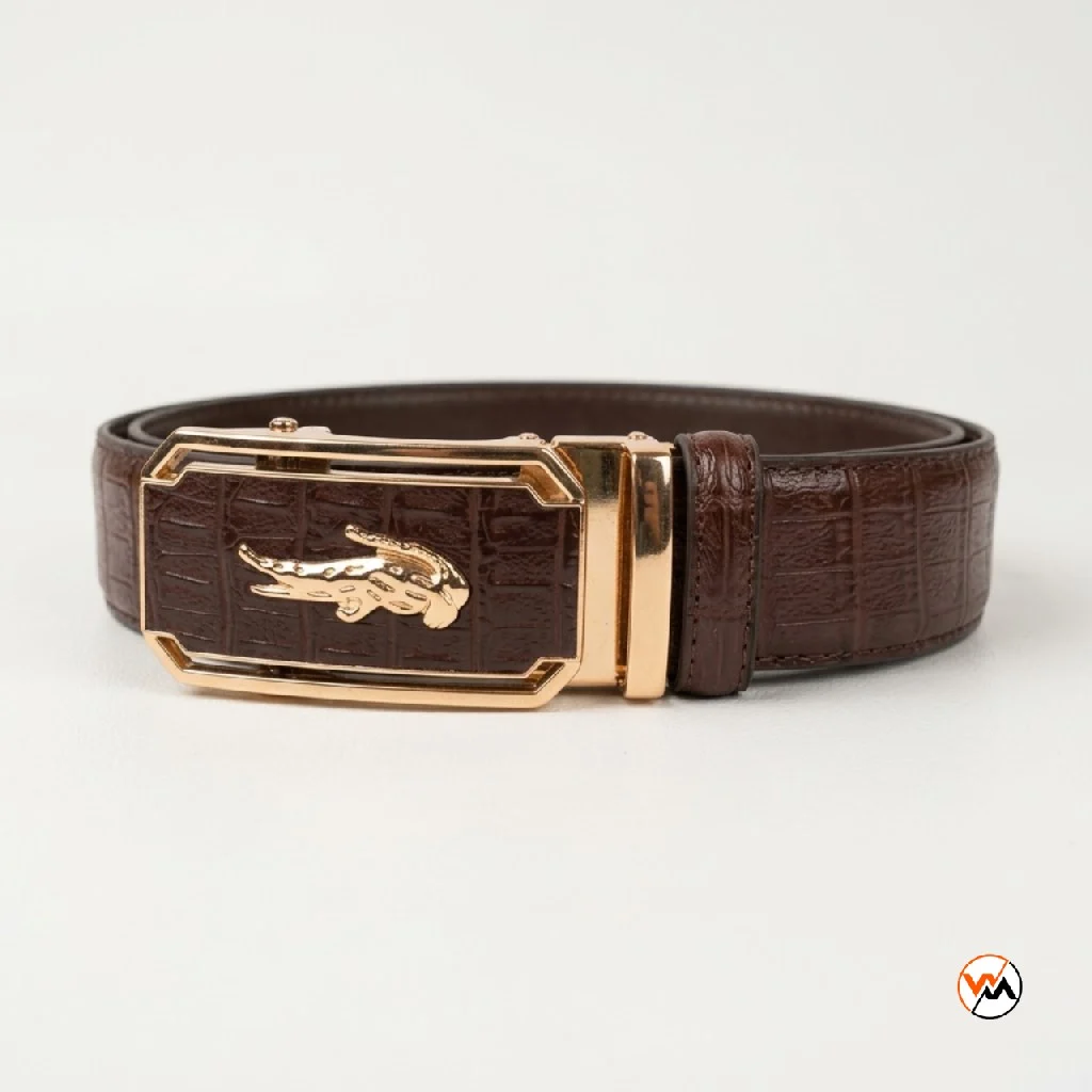Brown leather belt for men with gold buckle – brown leather belt – photo 1