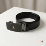 Essential Mens Black Belt with Golden Brand Logo – Mens Black Belt – photo 1