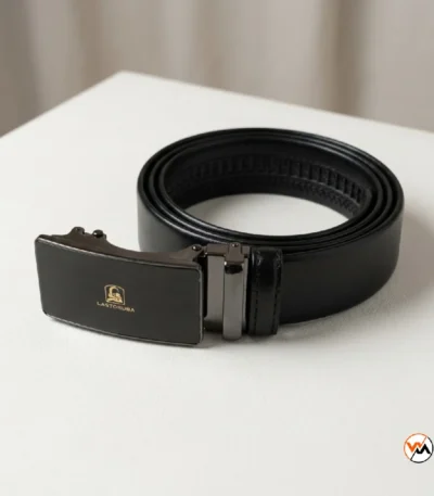 Essential Mens Black Belt with Golden Brand Logo – Mens Black Belt – photo 1