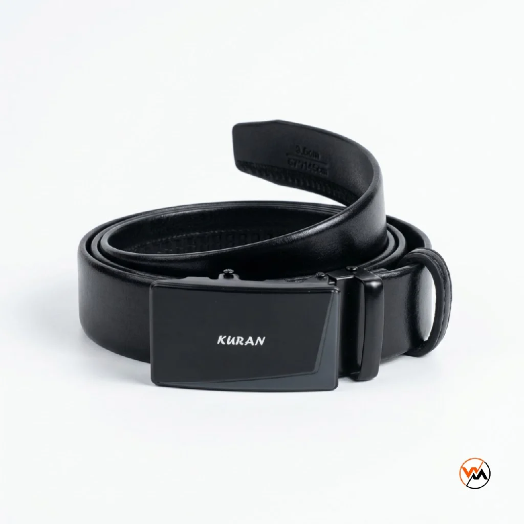 Kuran mens black leather belt featuring an elite automatic buckle design – mens black leather belt – photo 1