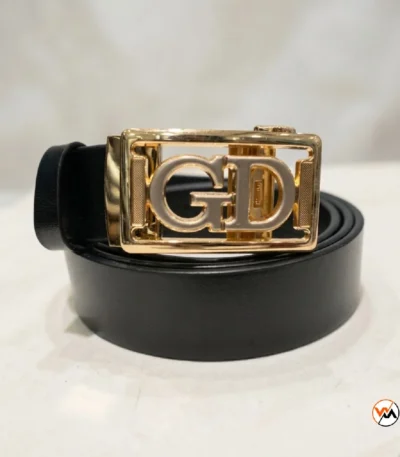 Luxury black leather belt featuring an exclusive gold metal GD buckle for men – black leather belt – photo 1