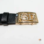 Luxury black leather belt featuring an exclusive gold metal GD buckle for men – black leather belt – photo 3