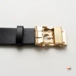 Luxury black leather belt featuring an exclusive gold metal GD buckle for men – black leather belt – photo 4