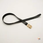 Luxury black leather belt featuring an exclusive gold metal GD buckle for men – black leather belt – photo 5