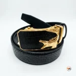 Luxury Mens Black Crocodile Belt with Gold Buckle – Mens Black Crocodile Belt – photo 1