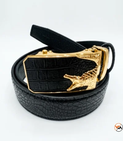 Luxury Mens Black Crocodile Belt with Gold Buckle – Mens Black Crocodile Belt – photo 1