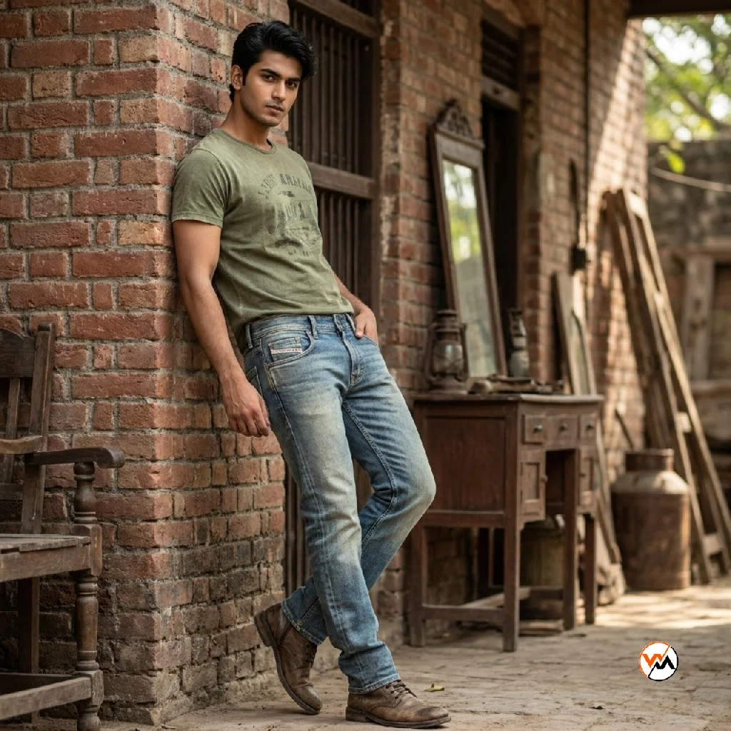 Men blue jeans featuring an Essential faded wash and classic straight cut style – blue jeans – photo 1