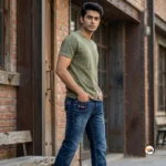 Men blue jeans with an essential distressed wash and modern styling – men blue jeans – photo 1