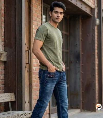 Men blue jeans with an essential distressed wash and modern styling – men blue jeans – photo 1