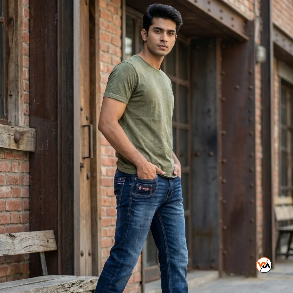Men blue jeans with an essential distressed wash and modern styling – men blue jeans Men blue jeans with an essential distressed wash and modern styling – men blue jeans – photo 1