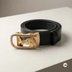 Mens belt featuring exclusive horse buckle and black leather strap – mens belt – photo 1
