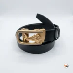 Mens belt featuring exclusive horse buckle and black leather strap – mens belt – photo 2