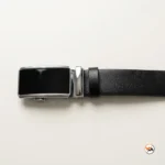 Mens black belt with shiny silver buckle – Mens black belt – photo 3