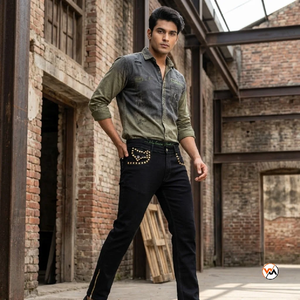 Mens black jeans with studs featuring an exclusive finish – mens black jeans – photo 1