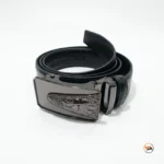 Mens black leather belt featuring an elite metal buckle design – mens black leather belt – photo 1