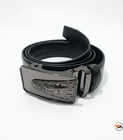 Mens black leather belt featuring an elite metal buckle design – mens black leather belt – photo 1