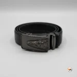 Mens black leather belt featuring an elite metal buckle design – mens black leather belt – photo 2