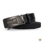 Mens black leather belt featuring an elite metal buckle design – mens black leather belt – photo 3